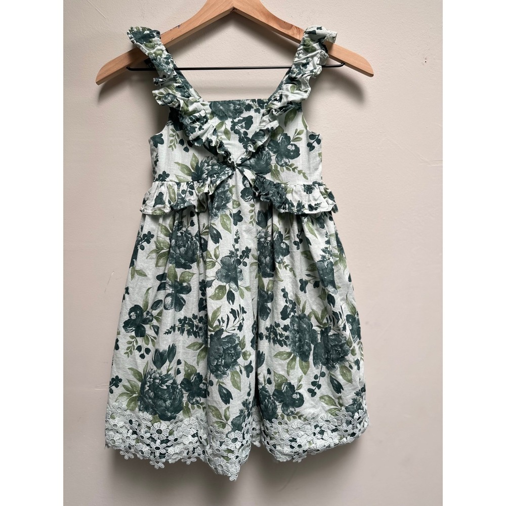 Sage Green Floral Ruffle Crochet Lace Sundress Wedding Garden Party‎
